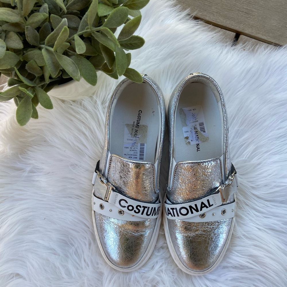 Costume National Silver Slip on Sneakers 6.5